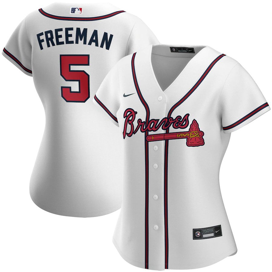 Womens Atlanta Braves #5 Freddie Freeman Nike White Home Replica Player MLB Jerseys->women mlb jersey->Women Jersey